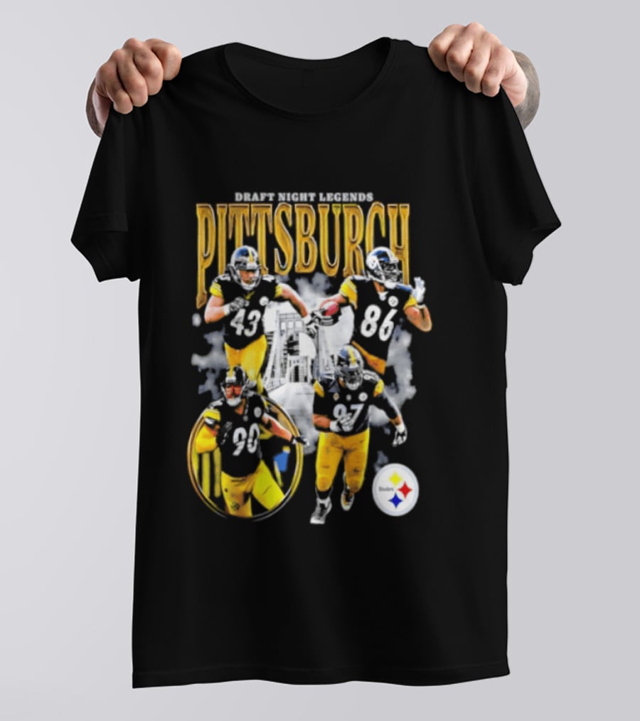 Pittsburgh Draft Night Legends Steelers Football Players And Iconic Trio T-Shirt