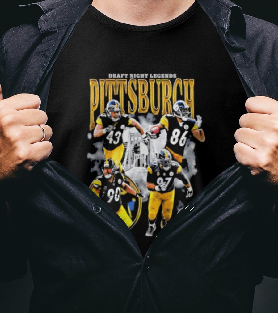 Pittsburgh Draft Night Legends Steelers Football Players And Iconic Trio T-Shirt