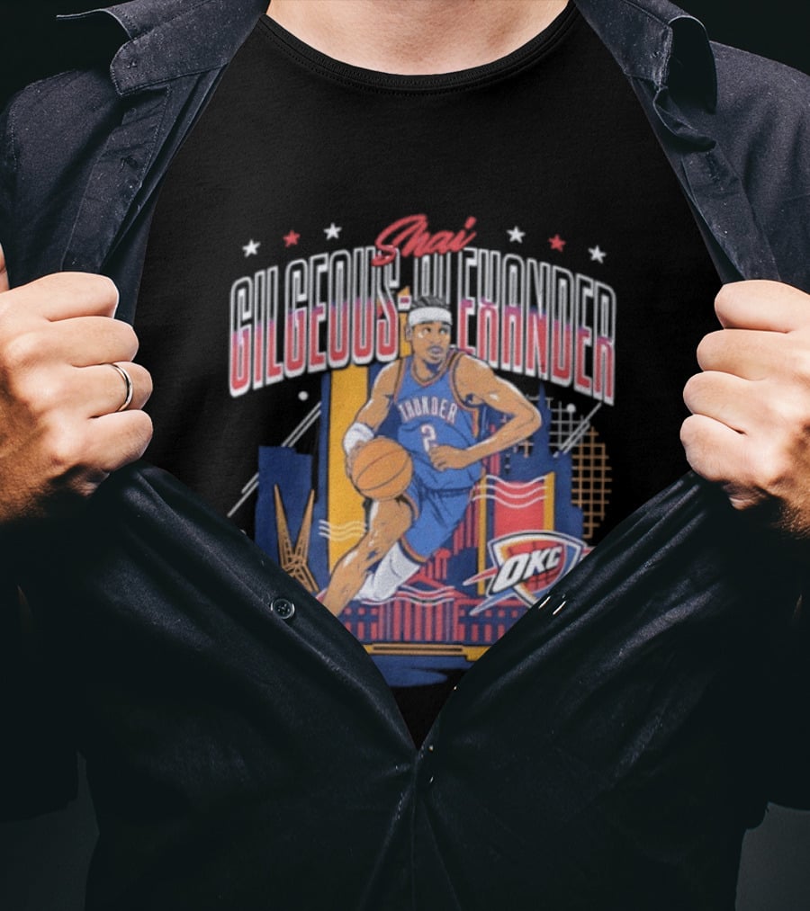 Shai Gilgeous Alexander Thunder 2 Oklahoma City Skyline Stars Basketball T-Shirt