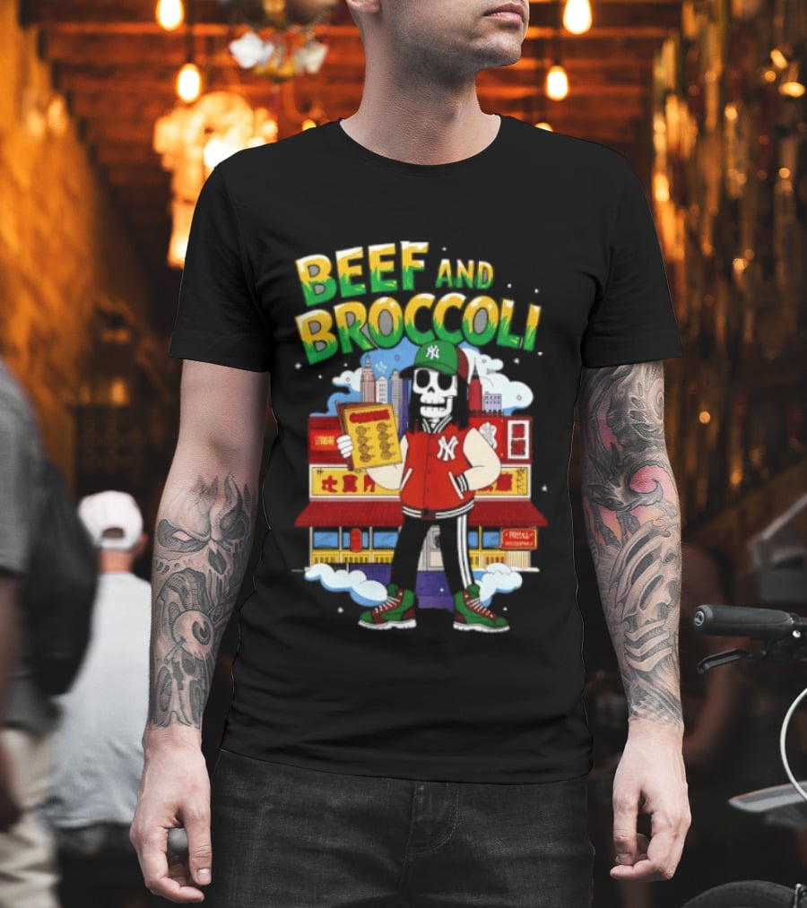 Beef And Broccoli Skeleton In NYC Street Food T-Shirt