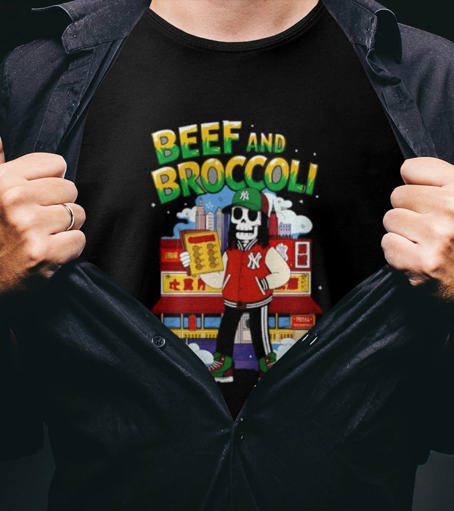 Beef And Broccoli Skeleton In NYC Street Food T-Shirt