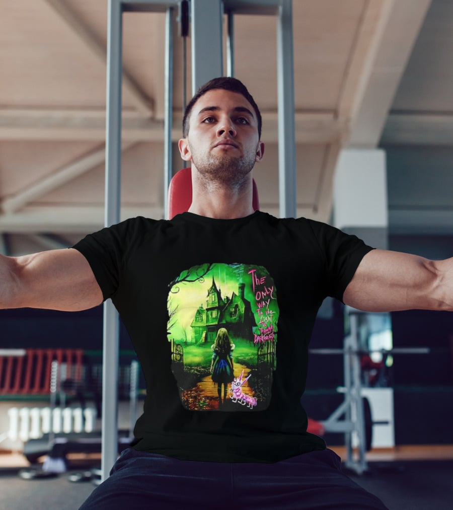 The Only Way To The Light Is Through Darkness Alice In Wonderland Horror Dark Gothic Mansion Path Rabbit T-Shirt
