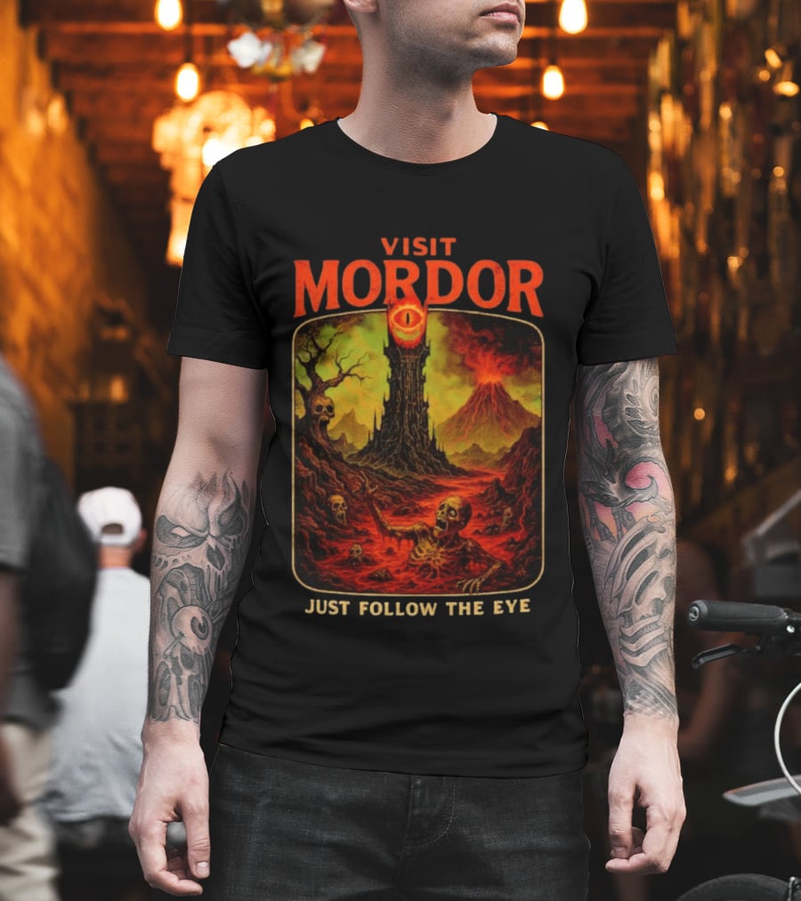 Visit Mordor Just Follow The Eye Tower And Volcano Adventure T-Shirt