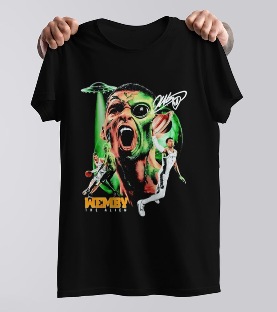 Wemby The Alien San Antonio Spurs NBA UFO Theme With Signature T-Shirt