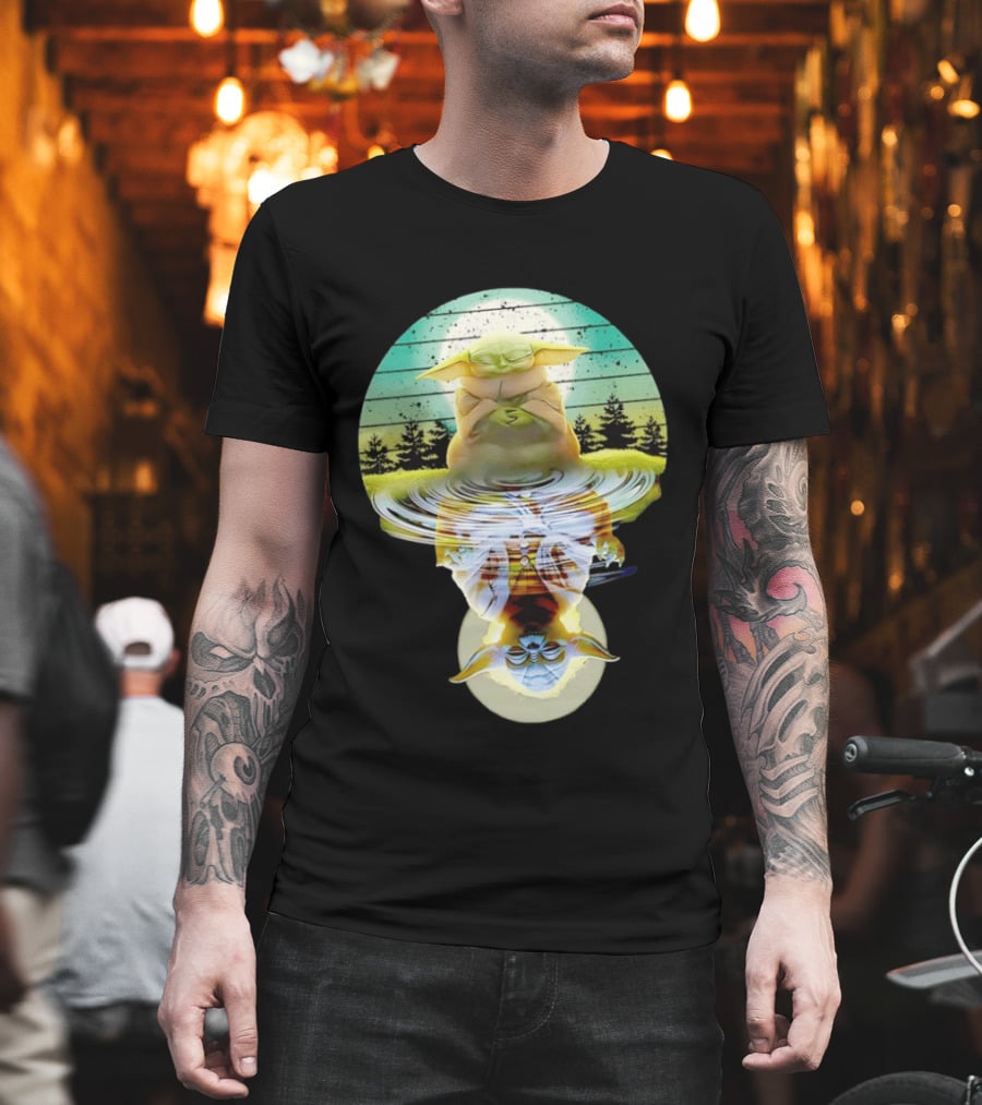 Baby Yoda Star Wars Meditation Forest Reflection Ripples T-Shirt
