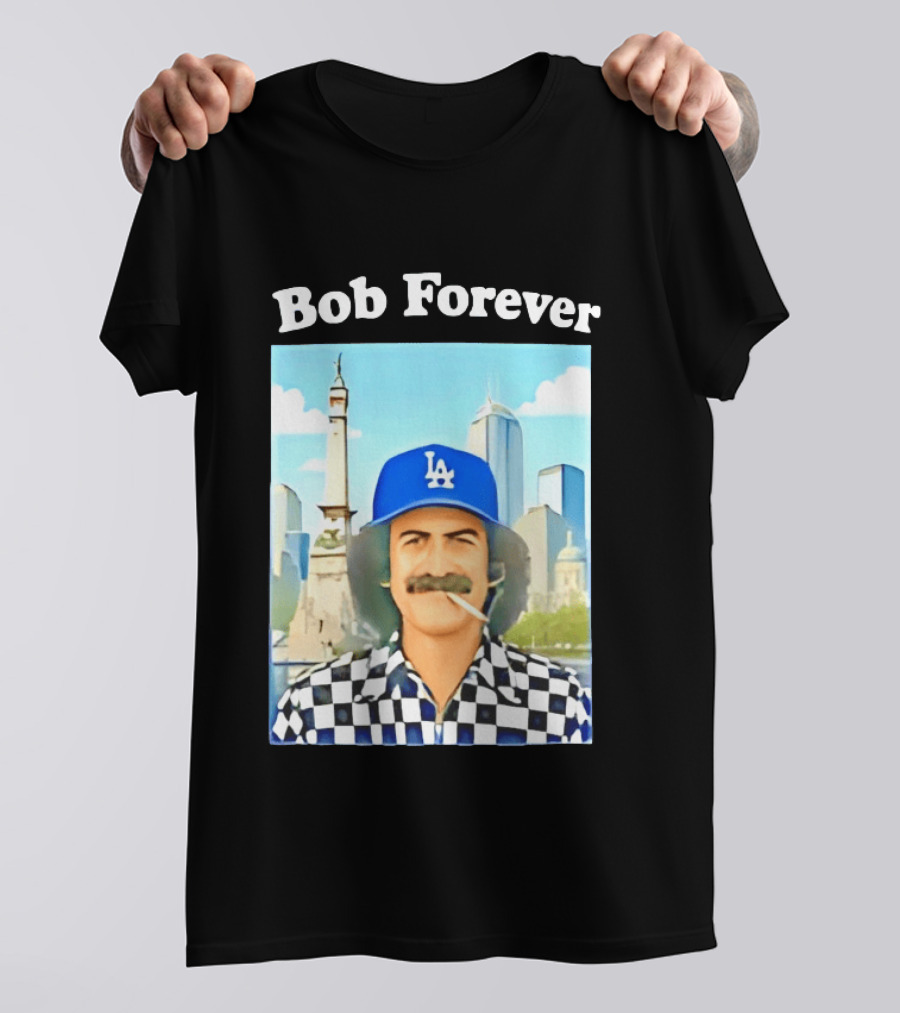 Bob Forever Los Angeles Dodgers Skyline Checkerboard Hat T-Shirt
