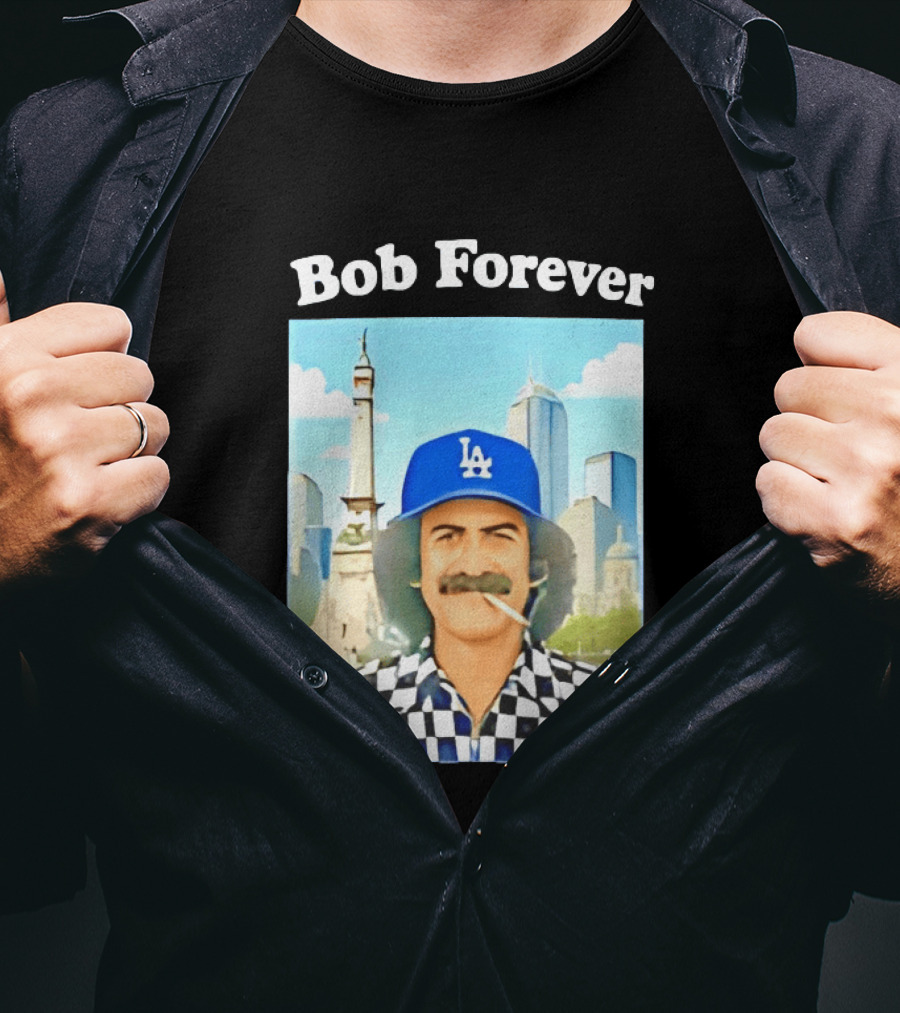 Bob Forever Los Angeles Dodgers Skyline Checkerboard Hat T-Shirt