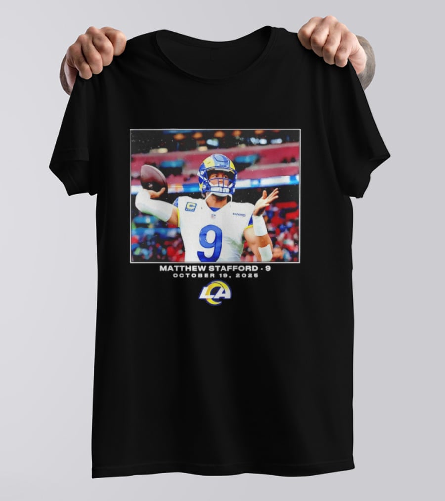 Los Angeles Rams Matthew Stafford Week 7 Action Photo With LA Rams T-Shirt