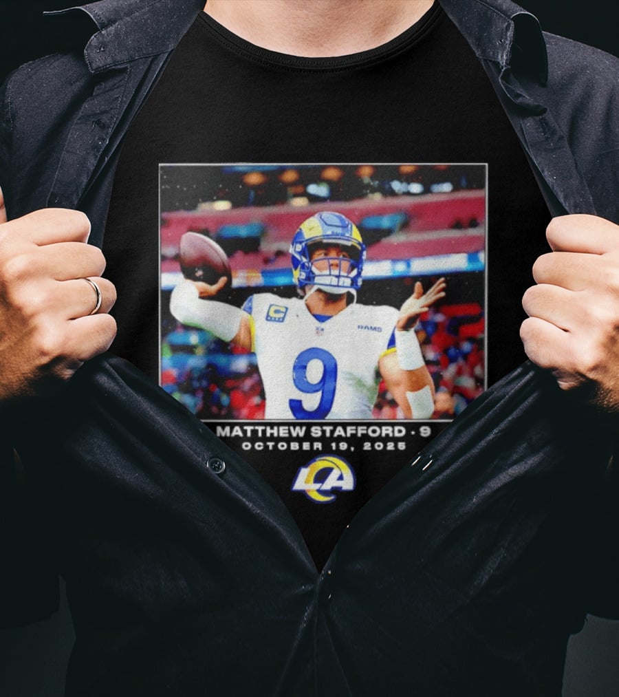 Los Angeles Rams Matthew Stafford Week 7 Action Photo With LA Rams T-Shirt