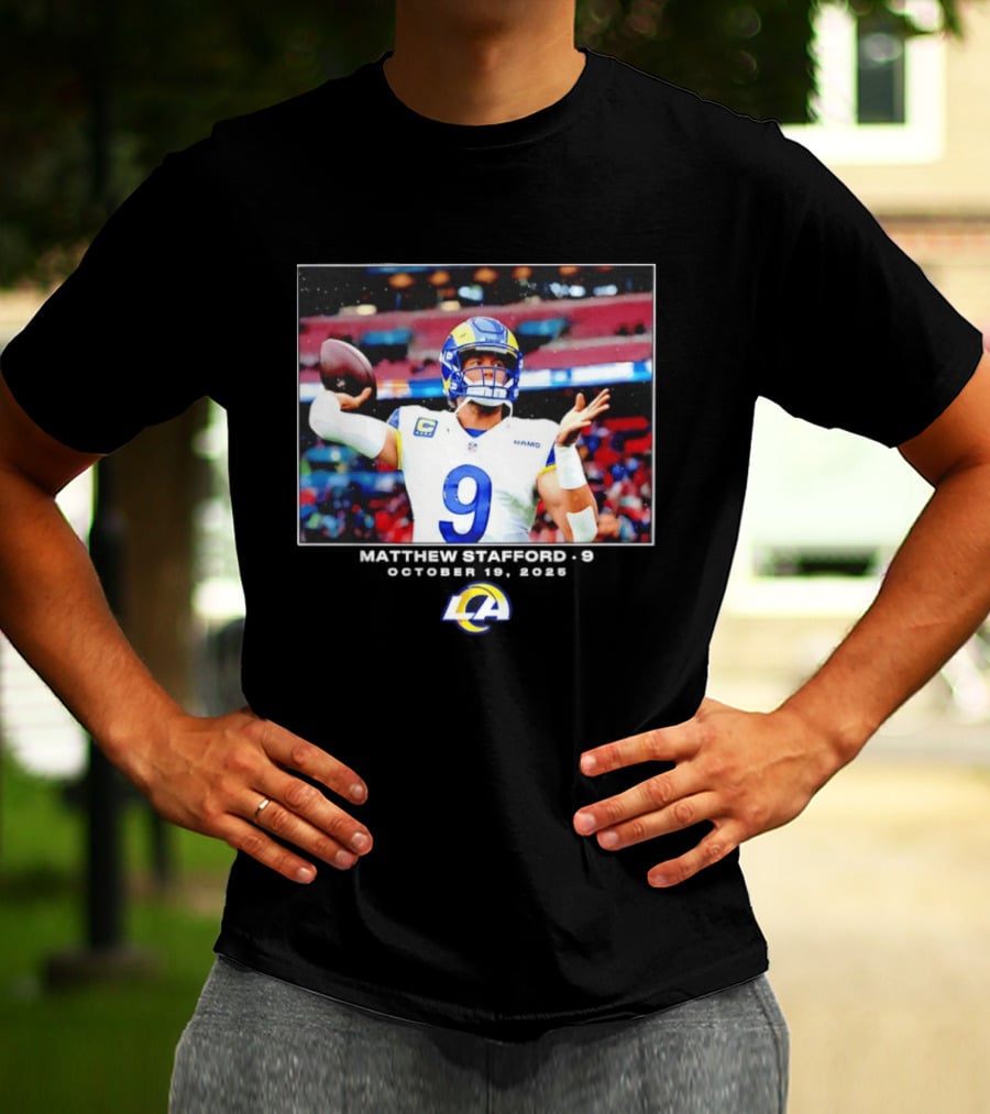 Los Angeles Rams Matthew Stafford Week 7 Action Photo With LA Rams T-Shirt