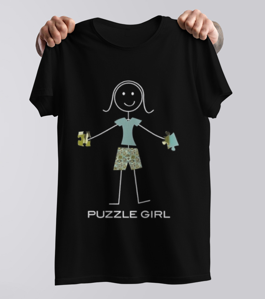 Puzzle Girl Stick Figure Holding Pieces T-Shirt