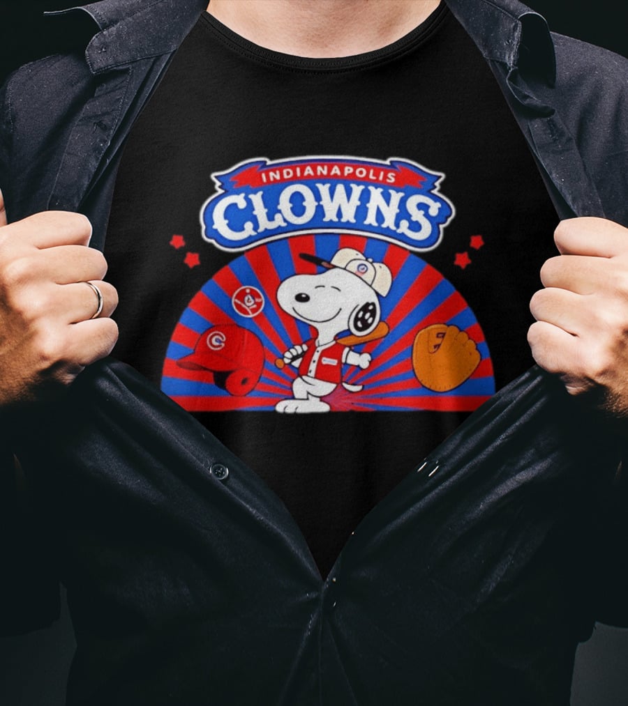 Snoopy Indianapolis Clowns Baseball Vintage Style Red Blue Peanuts Comic Strip Baseball Bat Glove Cap T-Shirt