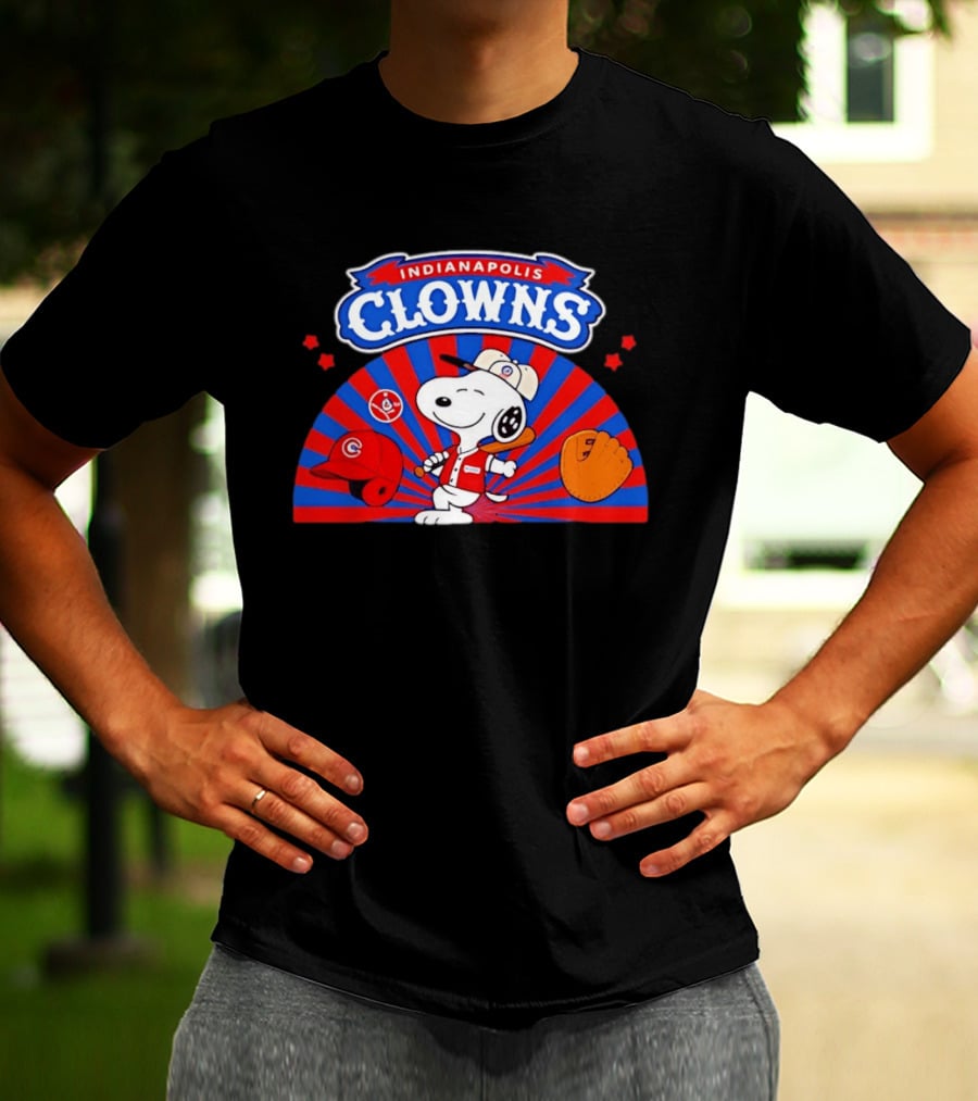 Snoopy Indianapolis Clowns Baseball Vintage Style Red Blue Peanuts Comic Strip Baseball Bat Glove Cap T-Shirt