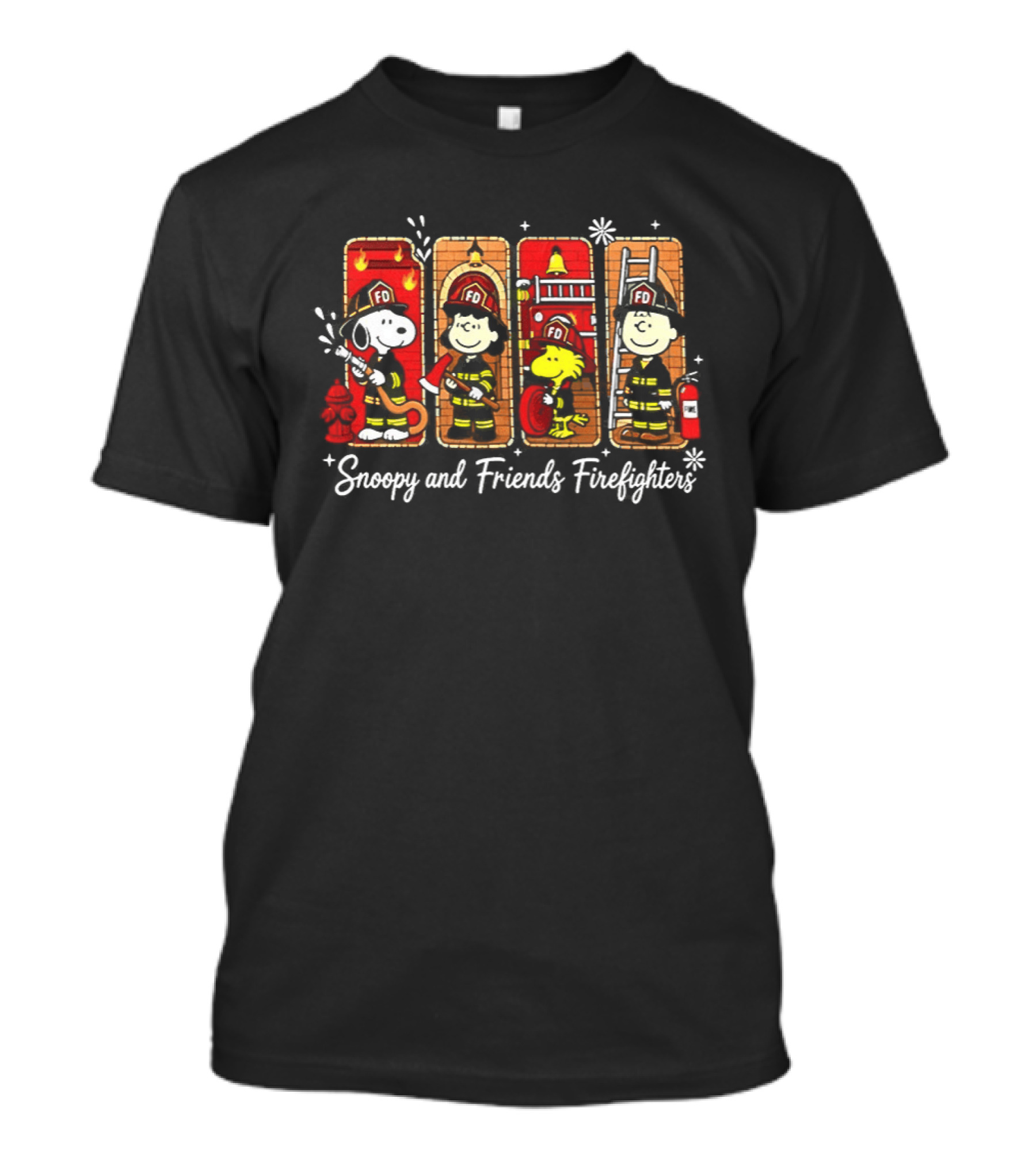 Snoopy And Friends Firefighters Lucy Woodstock Charlie Brown Peanuts T-Shirt
