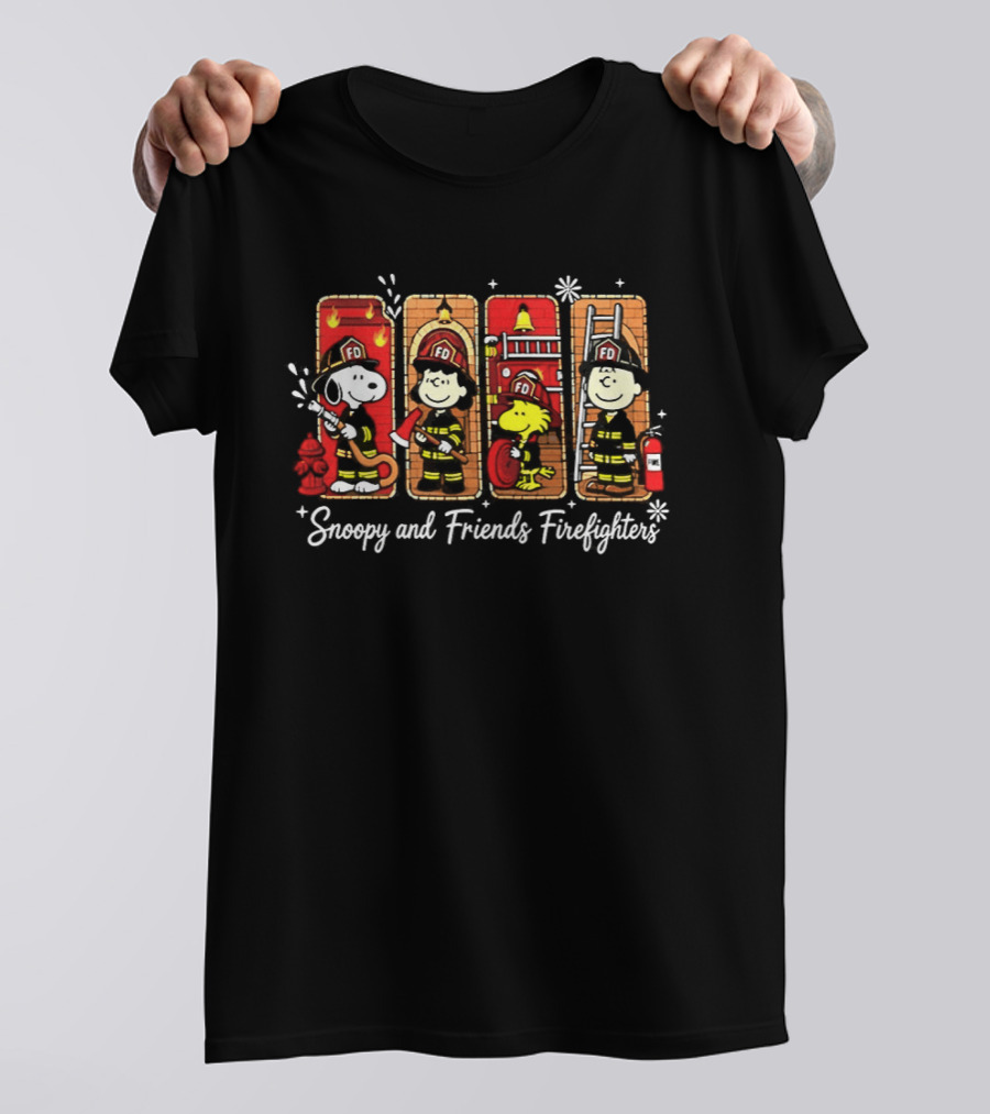 Snoopy And Friends Firefighters Lucy Woodstock Charlie Brown Peanuts T-Shirt