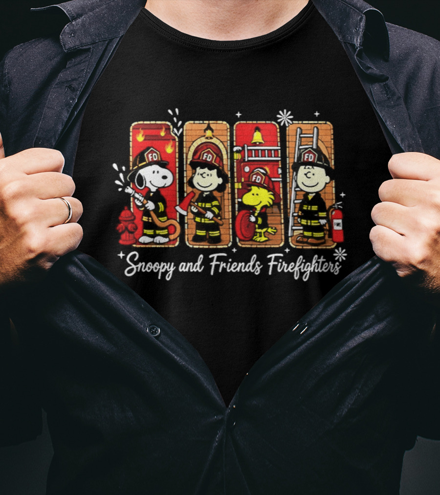 Snoopy And Friends Firefighters Lucy Woodstock Charlie Brown Peanuts T-Shirt