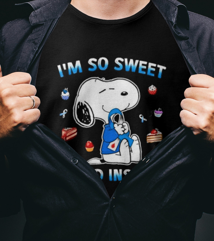 I'm So Sweet I Need Insulin Snoopy Peanuts Diabetes Awareness Blue Ribbon Cupcakes 2026 T-Shirt