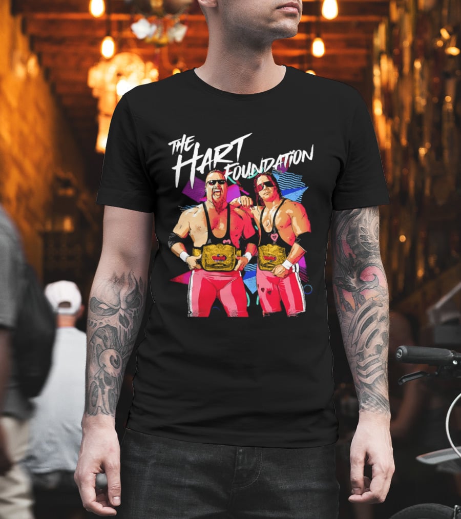 The Hart Foundation WWE Champions With Belts And Sunglasses T-Shirt