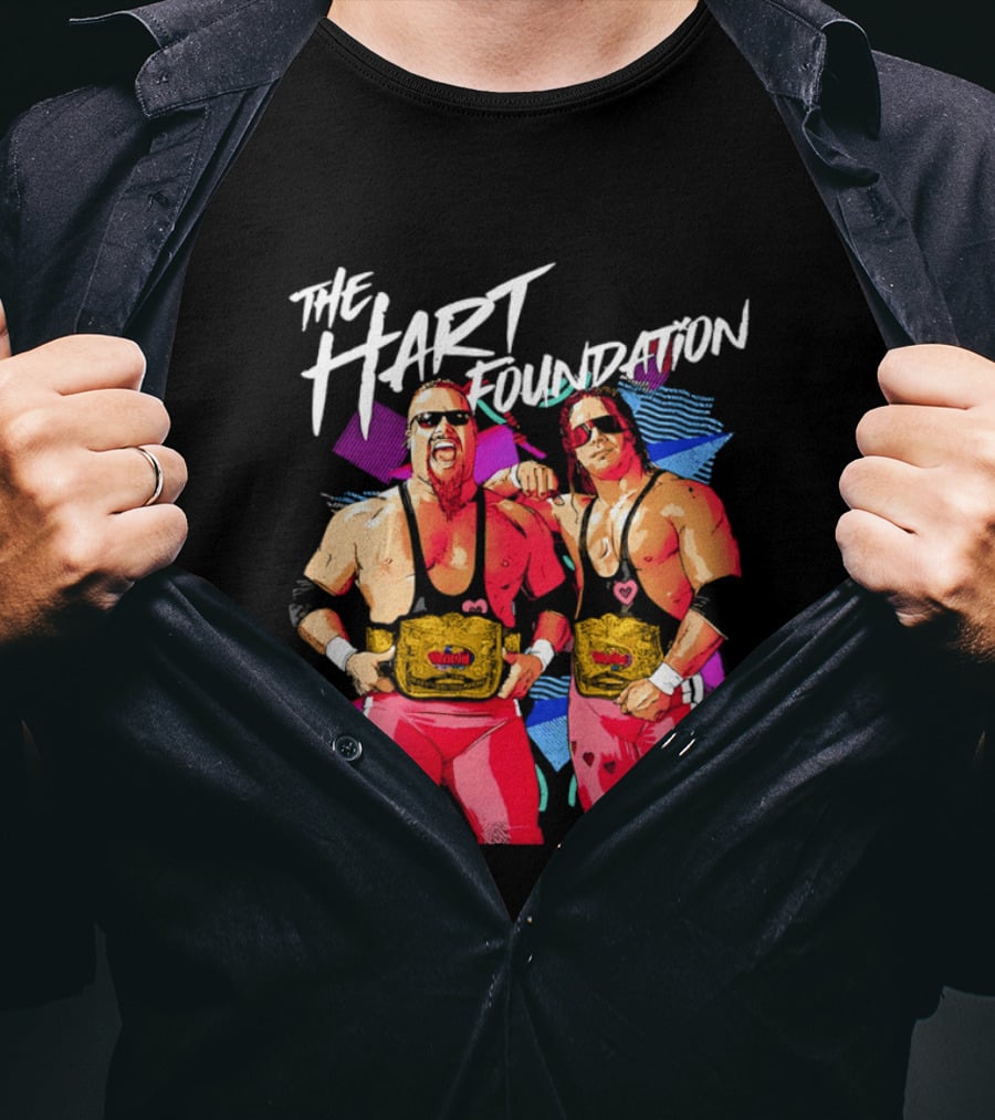 The Hart Foundation WWE Champions With Belts And Sunglasses T-Shirt