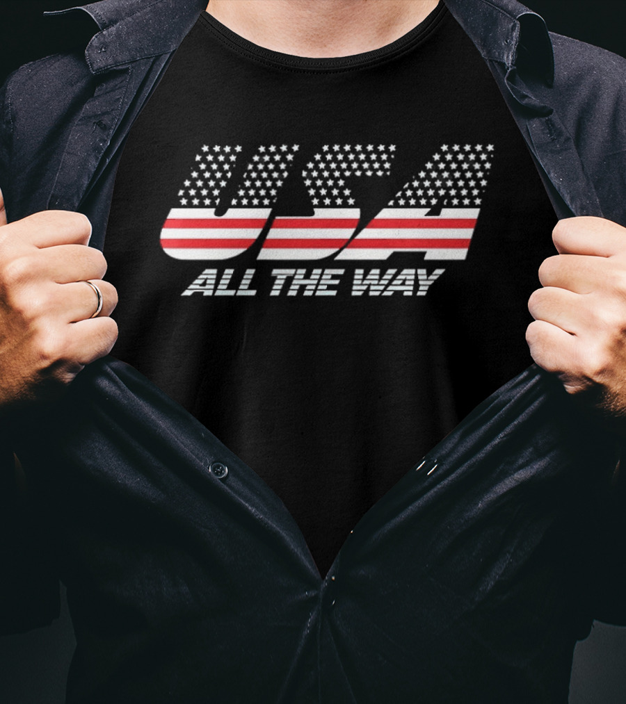 USA All The Way Red White And Blue Stars Stripes T-Shirt
