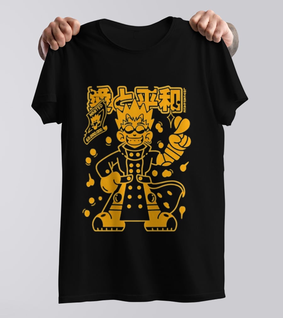 Vash The Stampede Trigun Love And Peace Japanese Text Anime T-Shirt