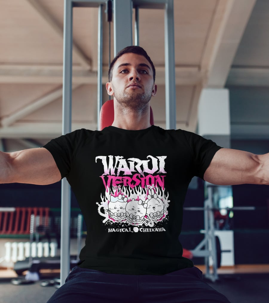 Warui Version Magical Chiikawa Characters In Fiery Pink And White T-Shirt
