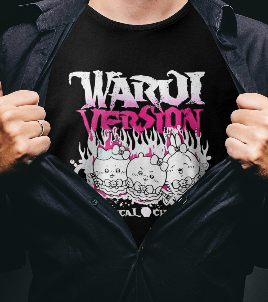 Warui Version Magical Chiikawa Characters In Fiery Pink And White T-Shirt