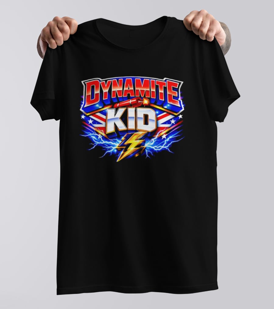 Dynamite Kid Wrestling Lightning Union Jack Explosion T-Shirt