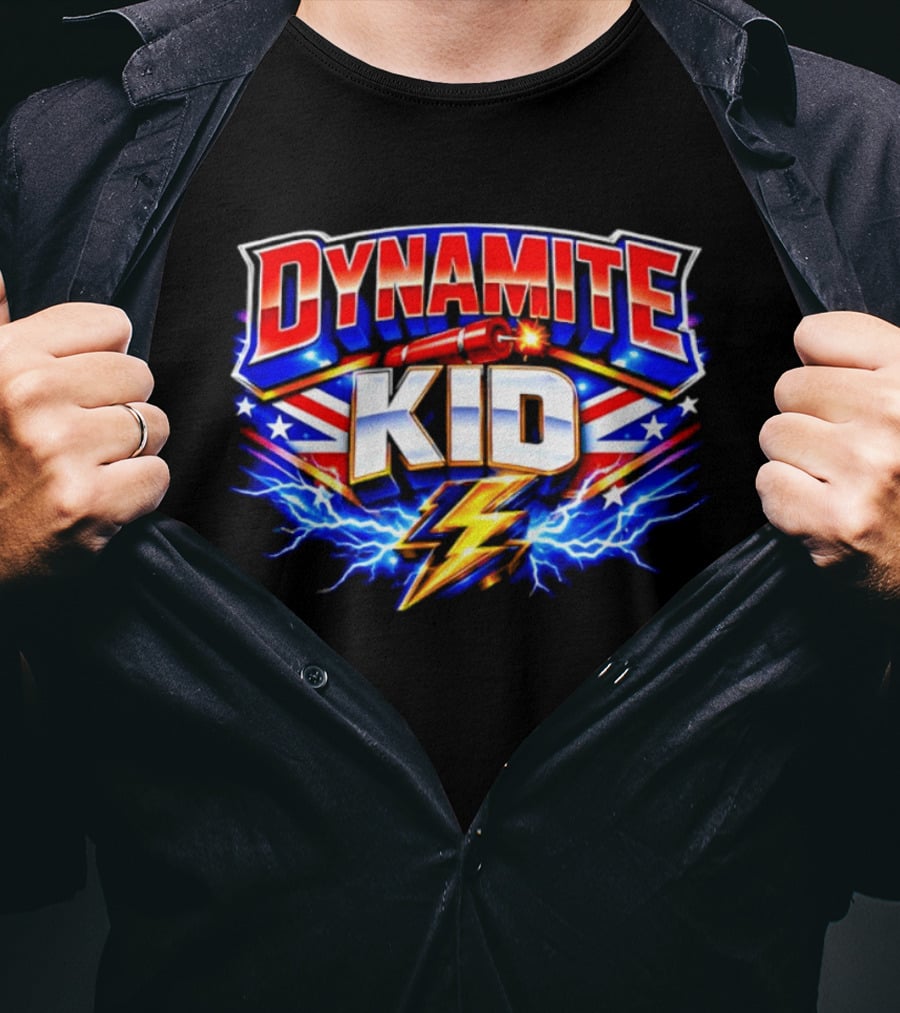 Dynamite Kid Wrestling Lightning Union Jack Explosion T-Shirt