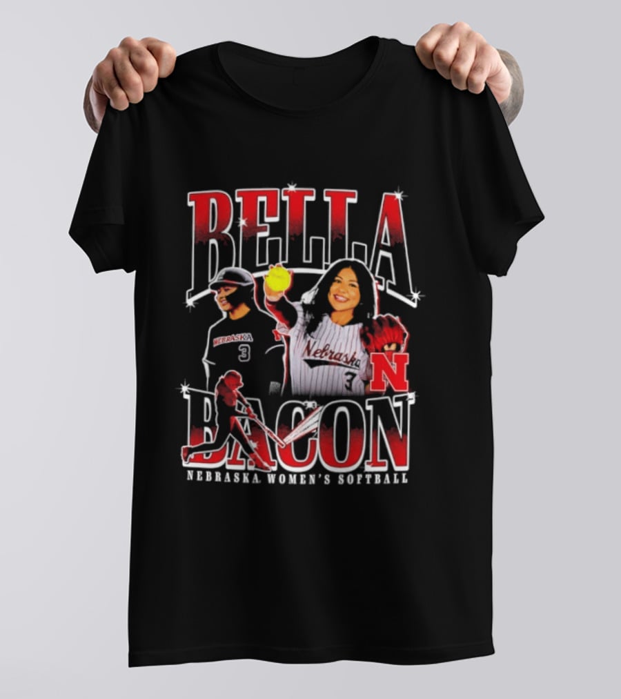 Bella Bacon Nebraska Women's Softball Cornhuskers 90s Bootleg Collage T-Shirt