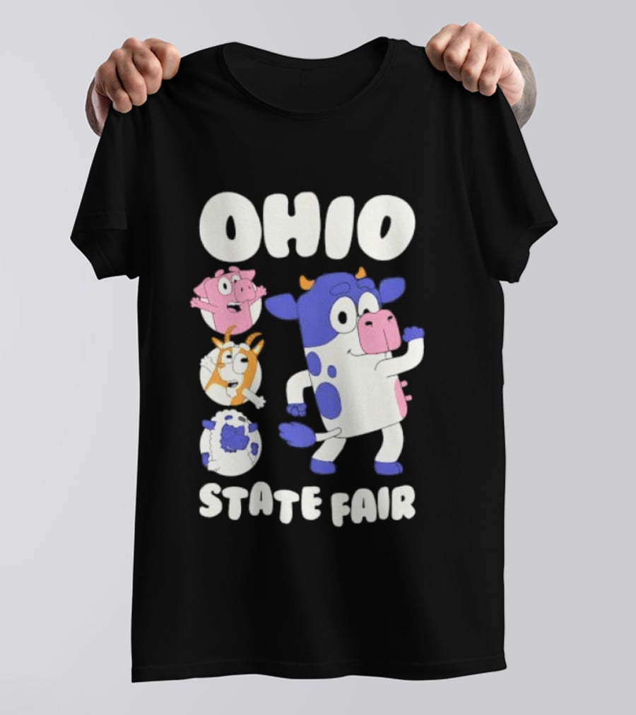 Blue Spotted Cow Pink Pig White Orange Goat Blue Sheep Farm T-Shirt