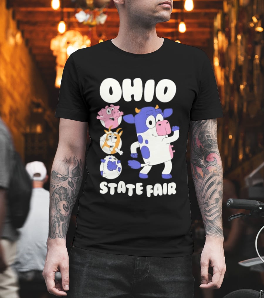 Blue Spotted Cow Pink Pig White Orange Goat Blue Sheep Farm T-Shirt