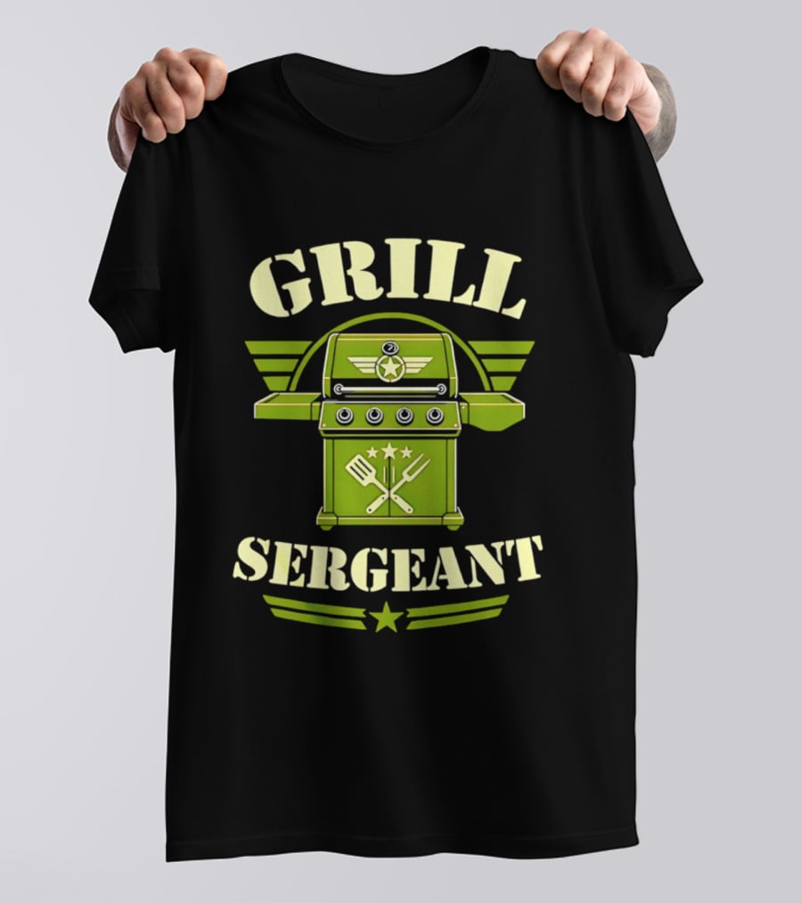 Grill Sergeant Military Style Barbecue Theme With Star Emblem And Utensils T-Shirt
