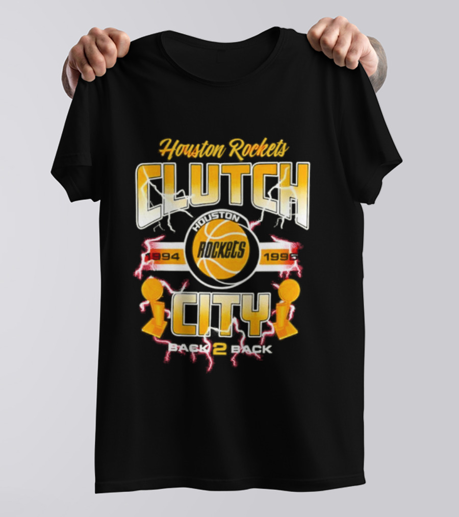 Houston Rockets Clutch City Back 2 Back 1994 1995 Basketball Trophy Champions T-Shirt