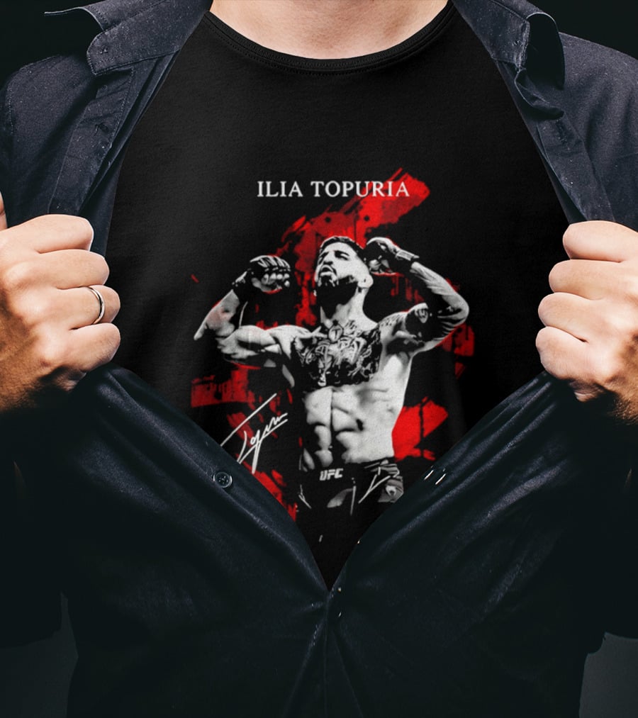 Ilia Topuria UFC Fighter Bold Red Abstract T-Shirt