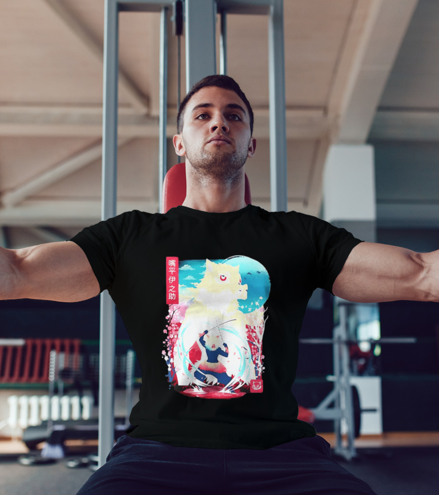 Inosuke Hashibira Boar Head Demon Slayer Anime Cherry Blossom Scene T-Shirt