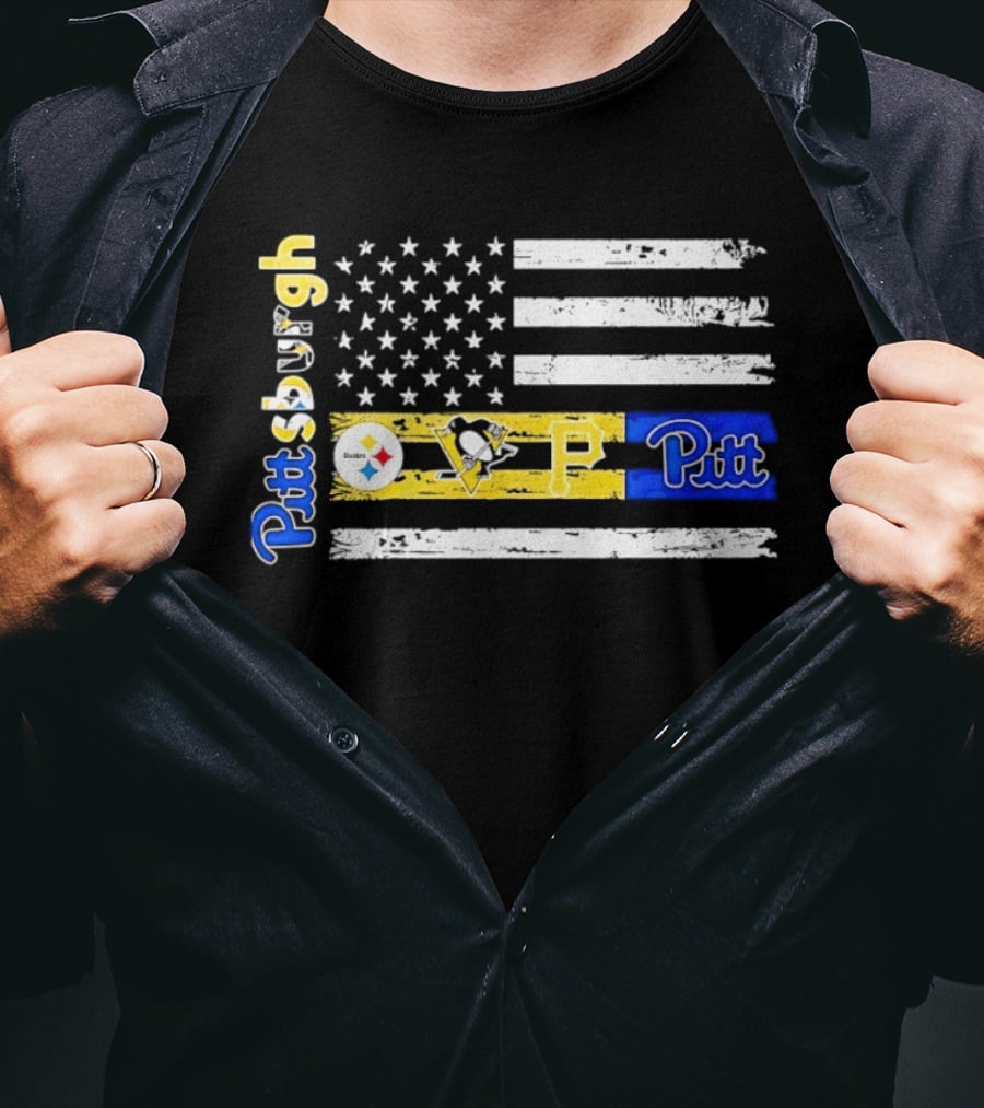 Pittsburgh Steelers Penguins Pirates Pitt American Flag T-Shirt