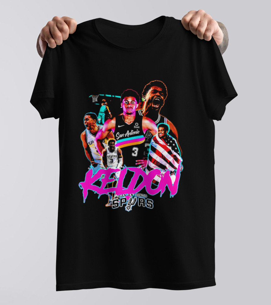San Antonio Spurs Keldon Johnson Collage Vibrant Basketball Player T-Shirt