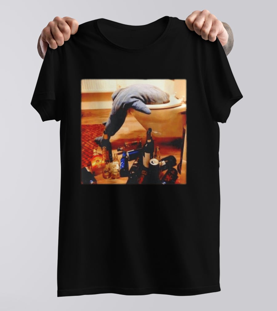 Shark Over Toilet With Alcohol Bottles Party Aftermath T-Shirt