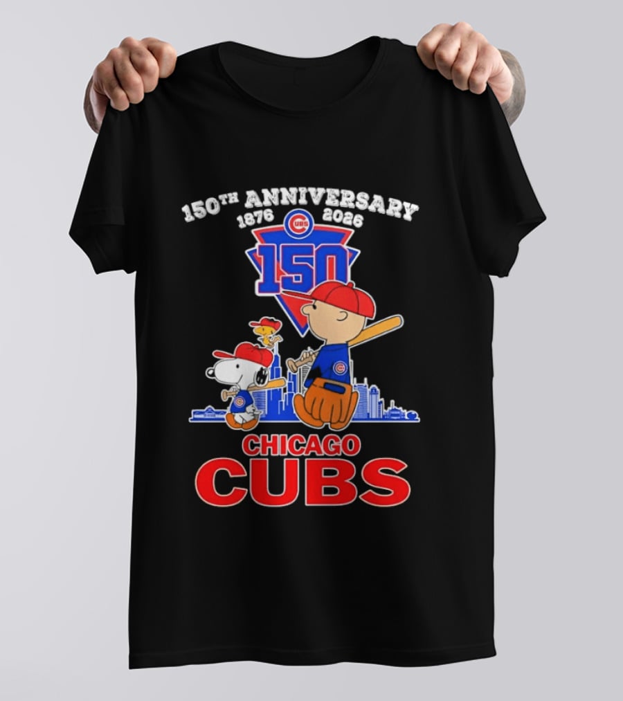 Snoopy Charlie Brown Woodstock Chicago Cubs 150th Anniversary 1876 2026 MLB 150 T-Shirt