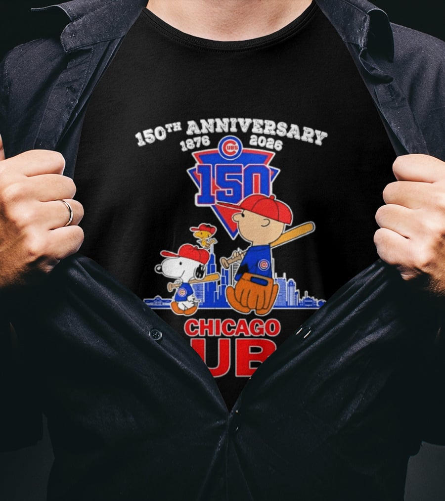 Snoopy Charlie Brown Woodstock Chicago Cubs 150th Anniversary 1876 2026 MLB 150 T-Shirt