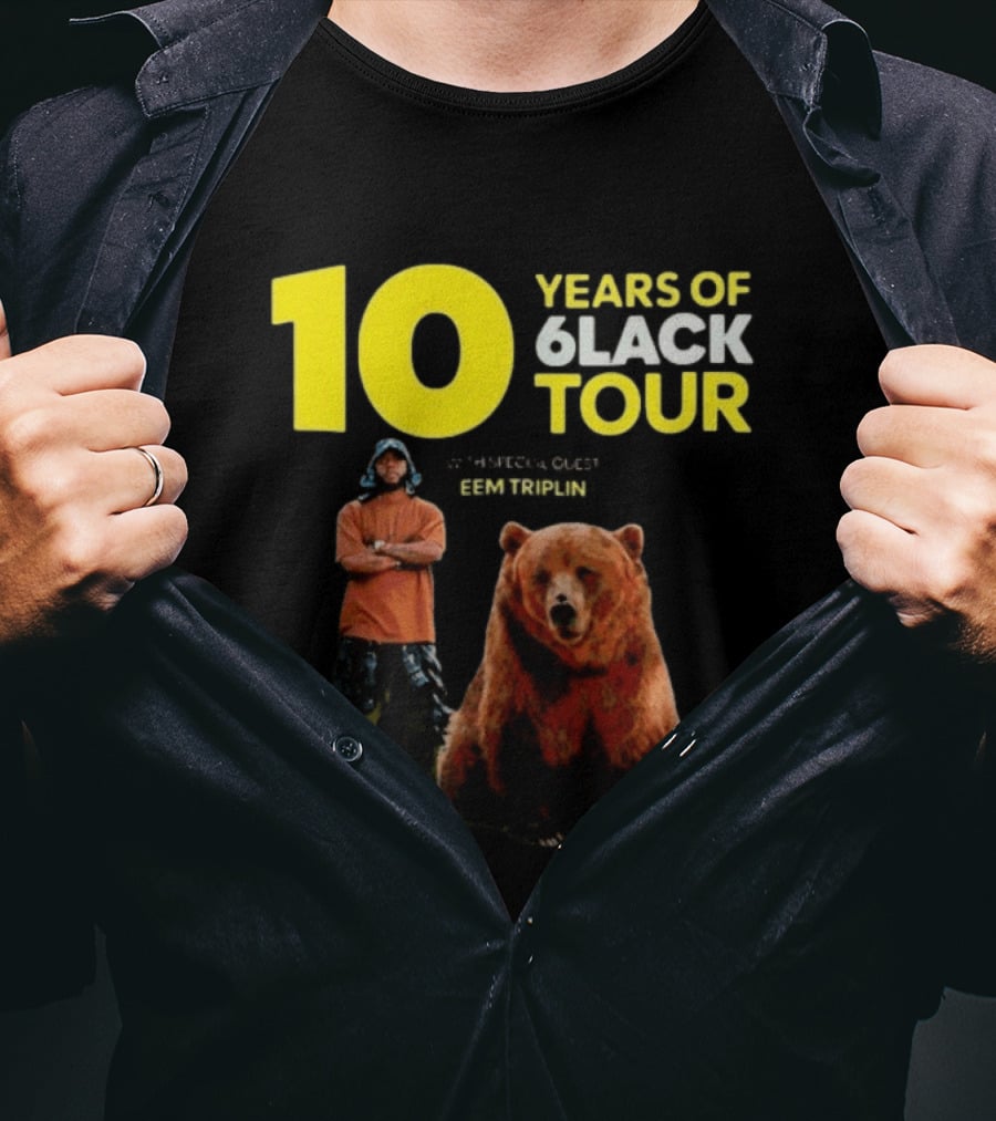 10 Years Of 6lack Tour Eem Triplin Brown Bear T-Shirt