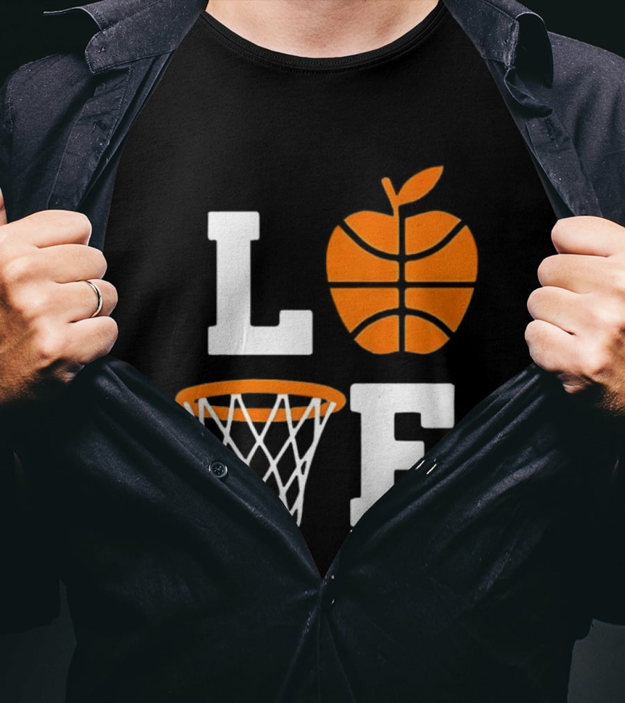 Love Apple Basketball Net Coach Teacher Player School Court Gameday T-Shirt