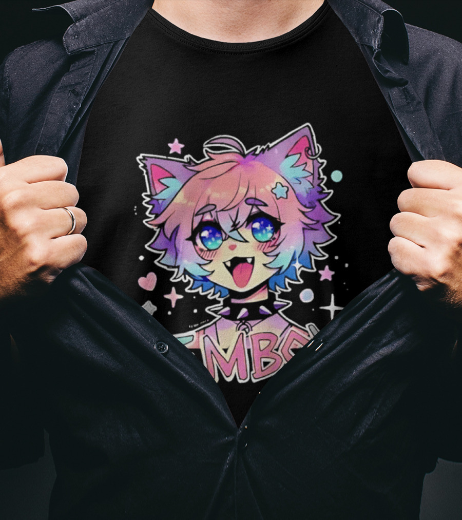 Femboy Catboy Nekomimi Anime Kawaii Pastel Sparkling Spiked Collar T-Shirt