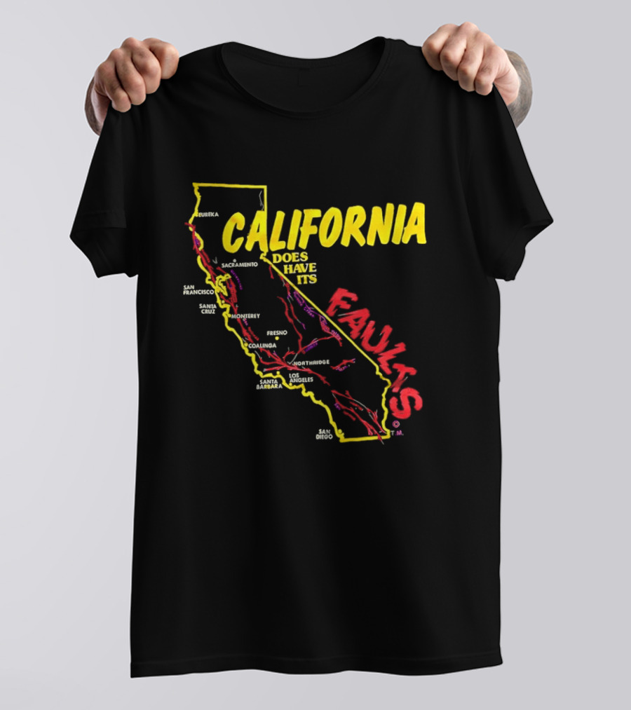 California State Map Geological Fault Lines San Francisco Los Angeles Faults T-Shirt