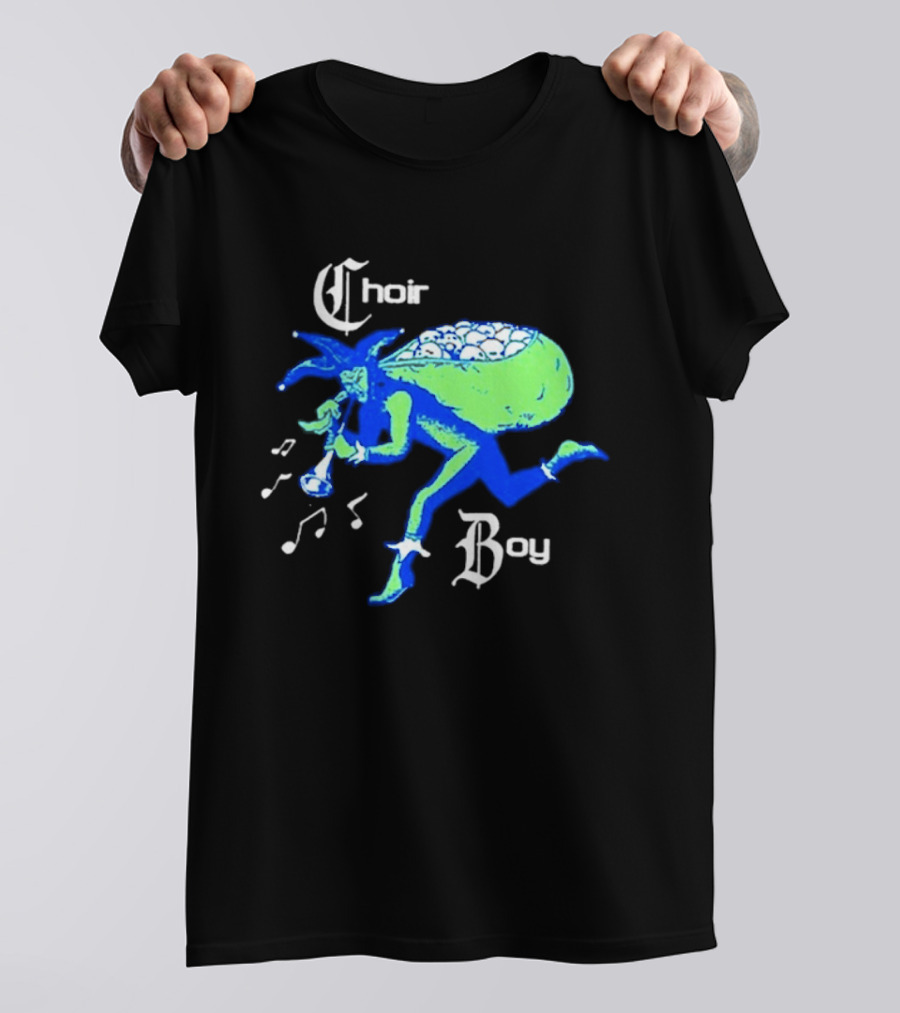 Choir Boy Running Jester With Bag Of Bones And Musical Notes T-Shirt
