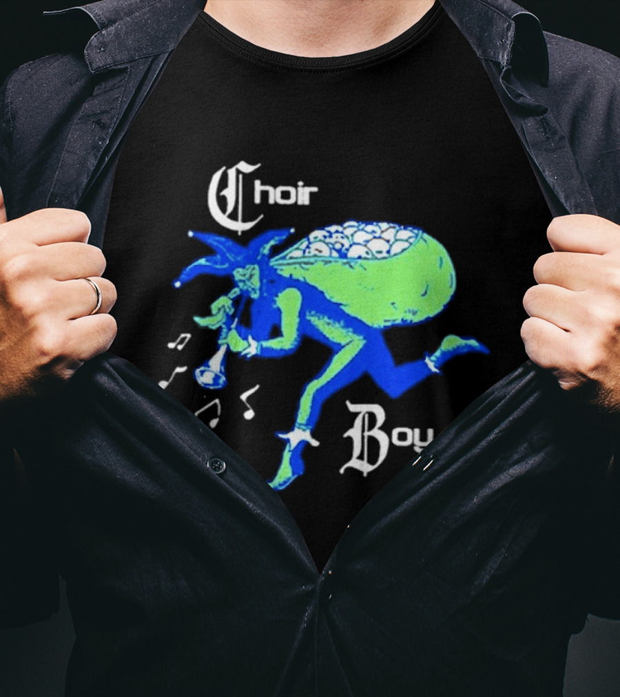 Choir Boy Running Jester With Bag Of Bones And Musical Notes T-Shirt