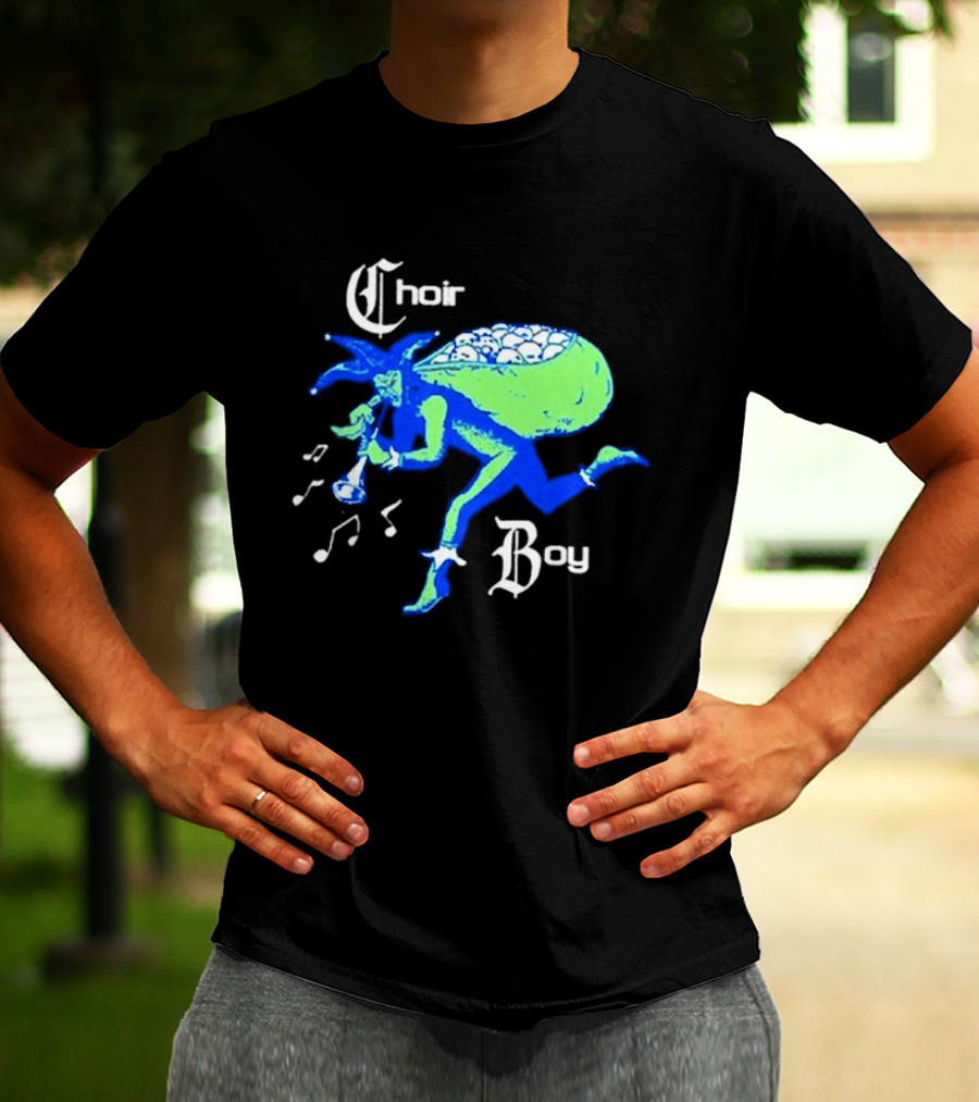 Choir Boy Running Jester With Bag Of Bones And Musical Notes T-Shirt