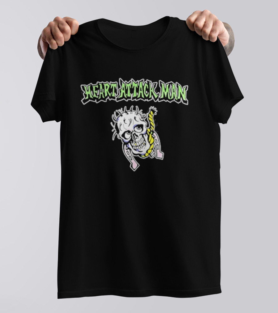 Heart Attack Man Skull Noose Pale Green Text Yellow Rope T-Shirt