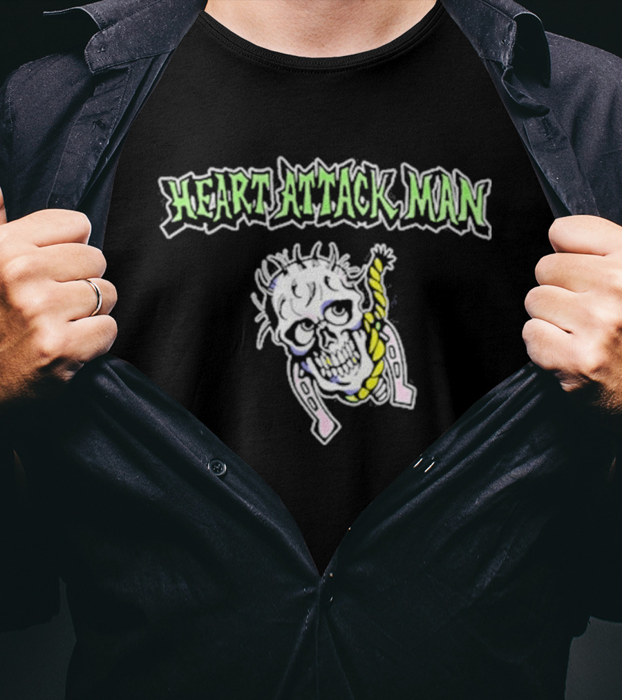 Heart Attack Man Skull Noose Pale Green Text Yellow Rope T-Shirt